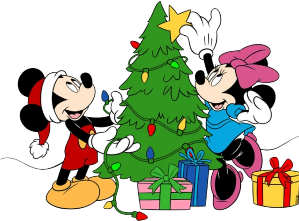Mickey and Minnie Decorating Christmas Tree PNG