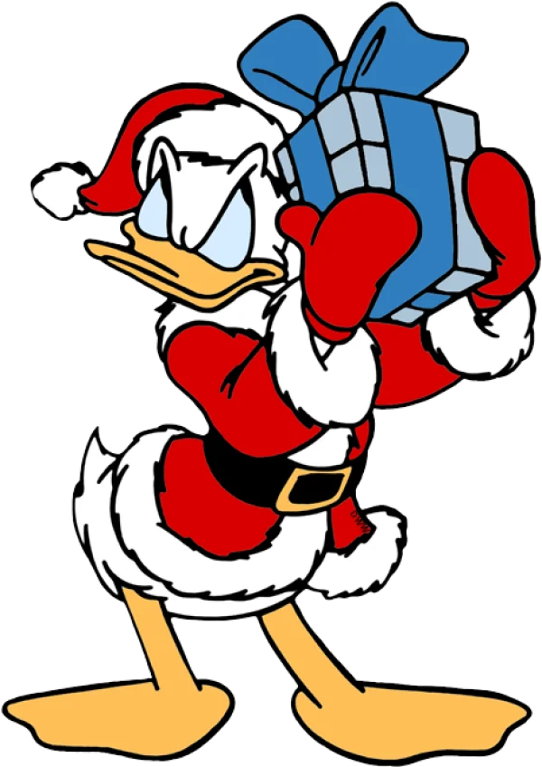 Donald Duck Santa with Gift PNG Transparent Background