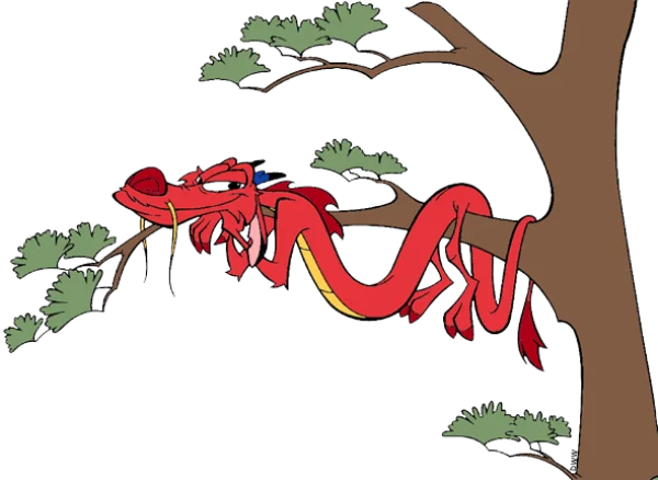 Mushu Dragon from Mulan on Tree Branch PNG