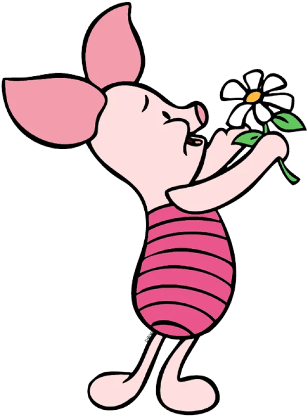 Piglet Smelling Flower PNG Transparent Background