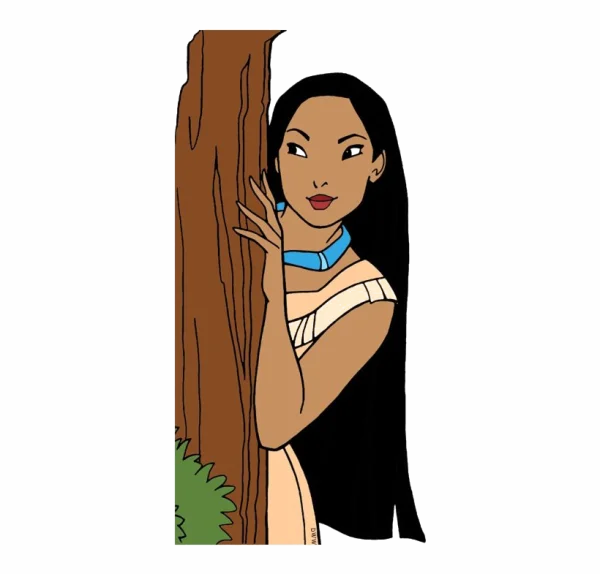 Pocahontas Peeking Behind Tree PNG Transparent Background