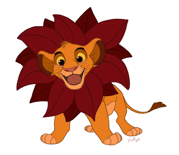 Happy Lion Cub with Leafy Red Mane PNG