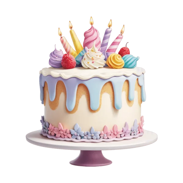 Colorful Birthday Cake with Candles PNG Transparent Background