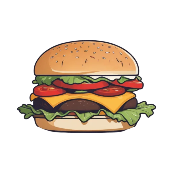 Cartoon Burger with Cheese and Veggies PNG