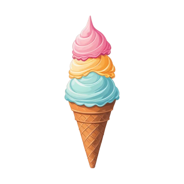 Triple Scoop Ice Cream Cone PNG Transparent Background