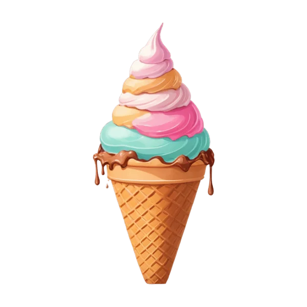 Vibrant Multi-Scoop Ice Cream Cone PNG