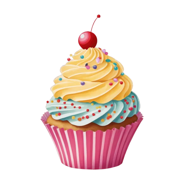 Colorful Cupcake with Cherry PNG Transparent Background