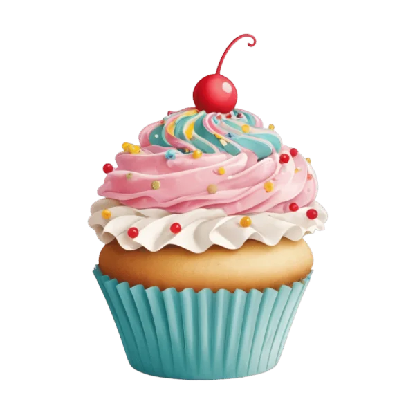 Colorful Cupcake with Cherry and Sprinkles PNG