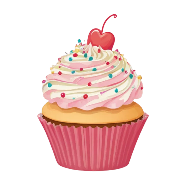 Sweet Pink Cupcake with Heart Cherry PNG
