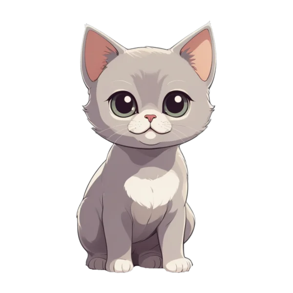 Cute Grey Cartoon Cat PNG Transparent Background