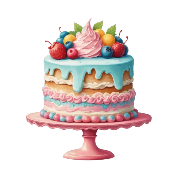 Colorful Berry Drip Cake PNG Transparent Background