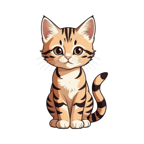 Cute Striped Cartoon Cat PNG