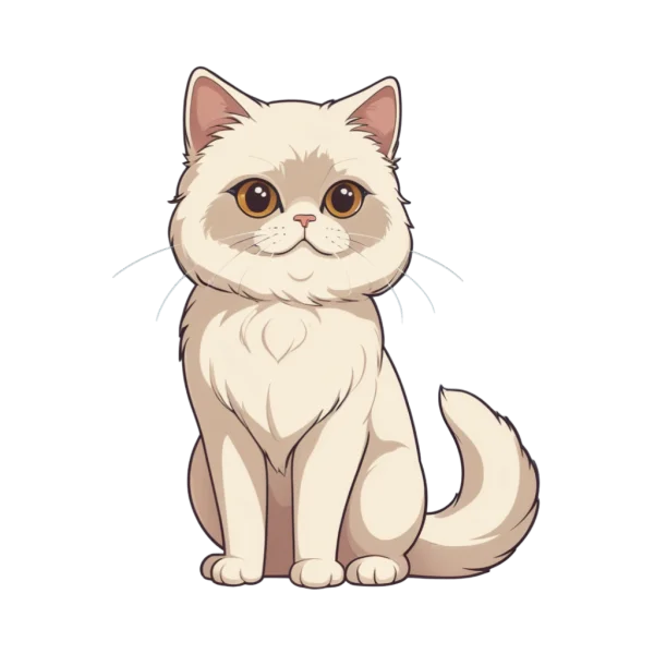Cute Beige Cartoon Cat Sitting PNG