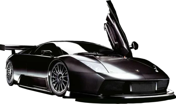 Sleek Black Sports Car with Open Scissor Door PNG