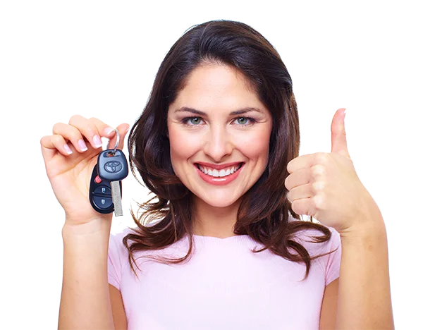 Happy Woman with Car Keys and Thumbs Up PNG Transparent