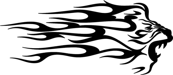 Roaring Lion Head with Flames Outline PNG