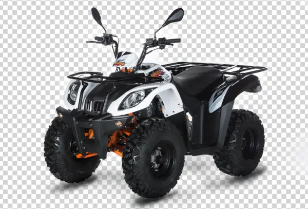White and Black ATV with Orange Accents PNG Transparent Background