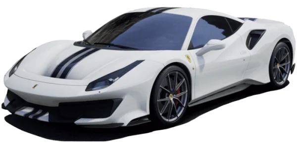White Ferrari Sports Car with Black Stripes PNG