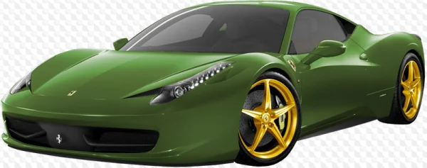 Green Ferrari with Gold Wheels PNG
