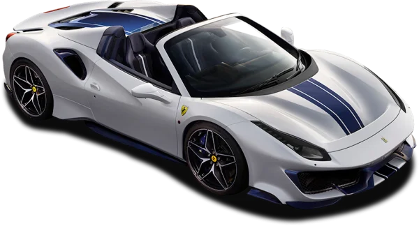 White Ferrari Sports Car with Blue Stripes PNG