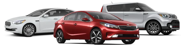 Three Modern Kia Cars Transparent Background PNG