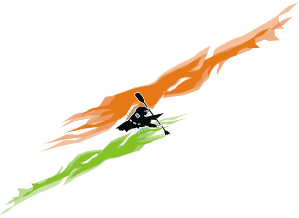 Black Kayak with Orange and Green Trails PNG Transparent