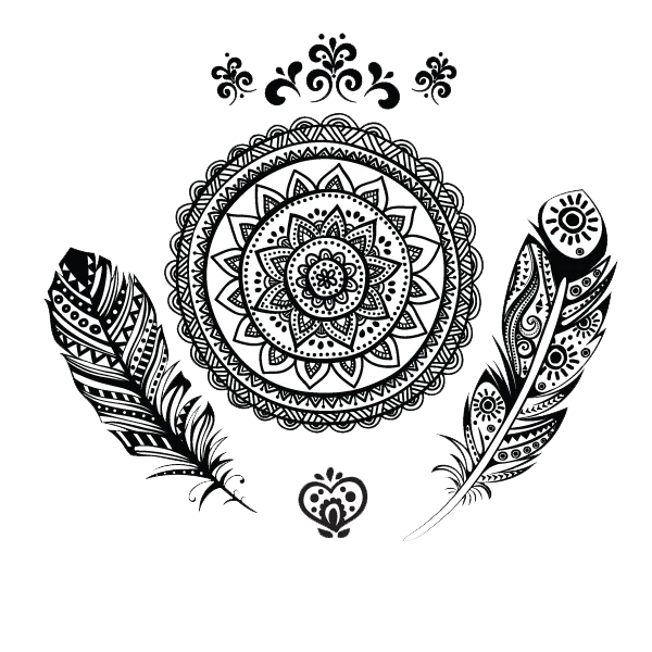 Black and White Mandala with Feathers PNG