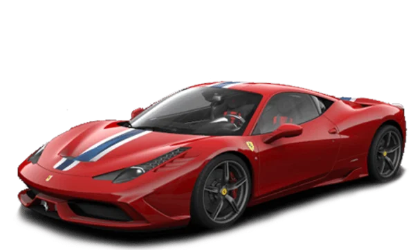 Red Ferrari Sports Car with Racing Stripes PNG