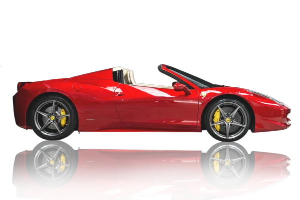 Red Ferrari Convertible Sports Car PNG with Reflection