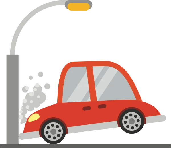 Red Car Crash into Lamppost PNG Transparent Background