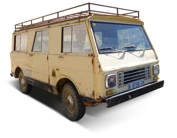 Old Rusty Van with Roof Rack PNG Transparent Background