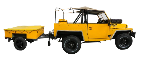 Yellow Off-Road Vehicle with Trailer PNG Transparent Background