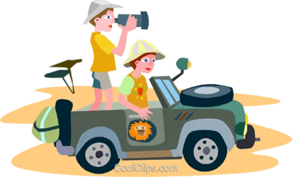 Kids on Safari Trip PNG Transparent Background