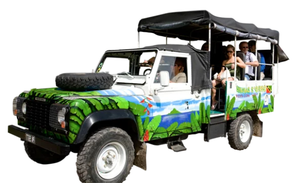 Tropical Safari Tour Jeep with Tourists PNG Transparent