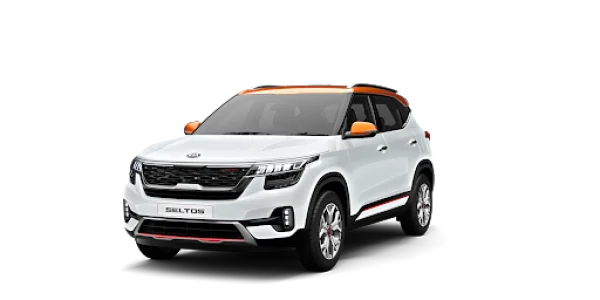 White Kia Seltos SUV with Orange Accents PNG