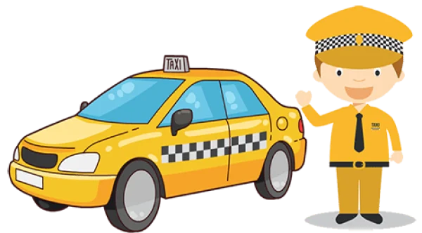 Cartoon Yellow Taxi and Driver PNG