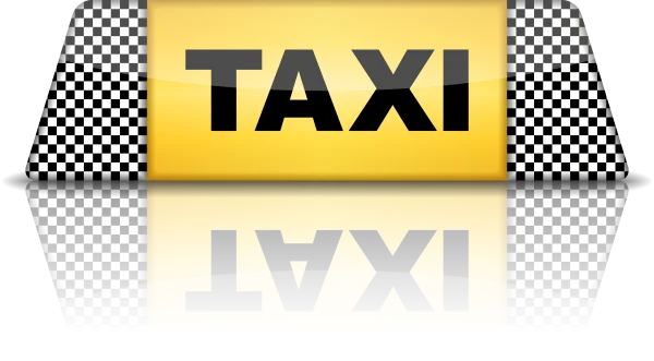 Glossy Yellow TAXI Sign PNG with Checkered Pattern
