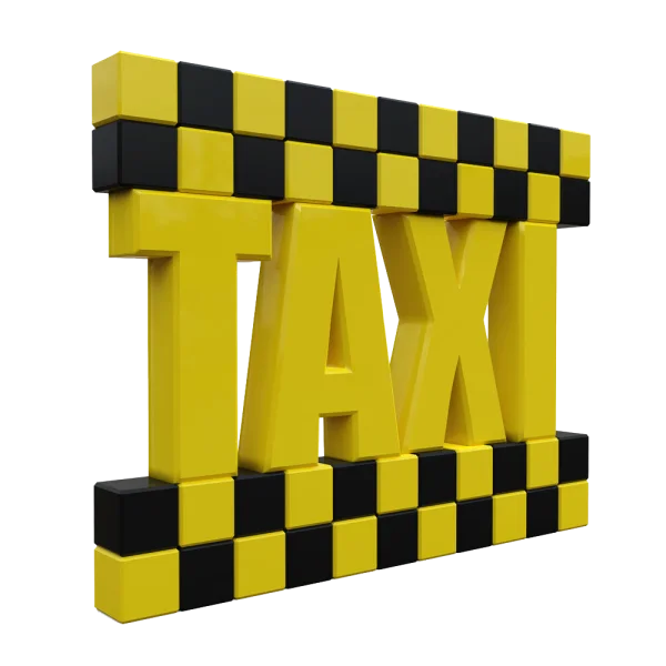 3D Yellow TAXI Sign PNG with Checkered Pattern
