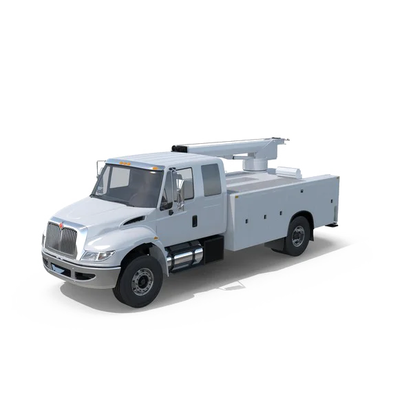 White Utility Truck with Boom Lift PNG Transparent Background