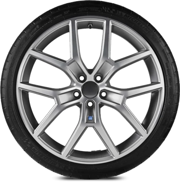 Silver Alloy Car Wheel with Tire PNG Transparent Background