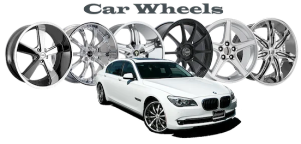Car Wheels Collection with White BMW Sedan PNG