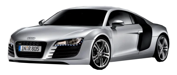 Silver Audi R8 Sports Car PNG Transparent Background