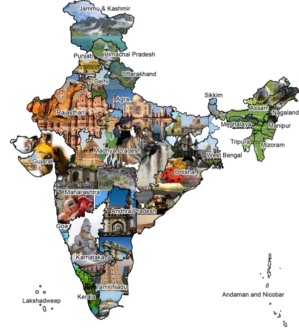 Map of India with States and Landmarks PNG