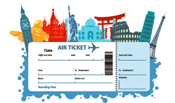 Air Ticket with Famous World Landmarks PNG