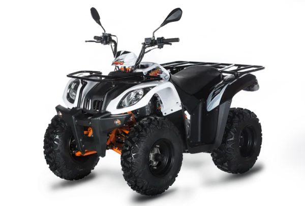 White and Black ATV with Orange Accents PNG Transparent Background