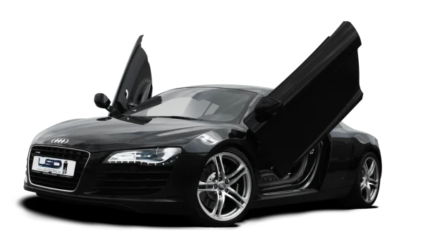 Black Audi R8 with Open Doors PNG Transparent Background