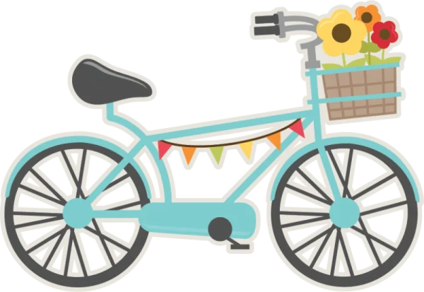 Cute Cartoon Bicycle with Flowers PNG Transparent