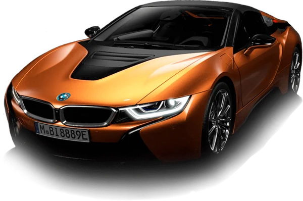 Orange BMW i8 Sports Car PNG Transparent Background