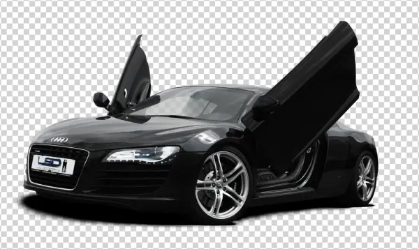 Black Audi R8 with Open Doors PNG Transparent Background