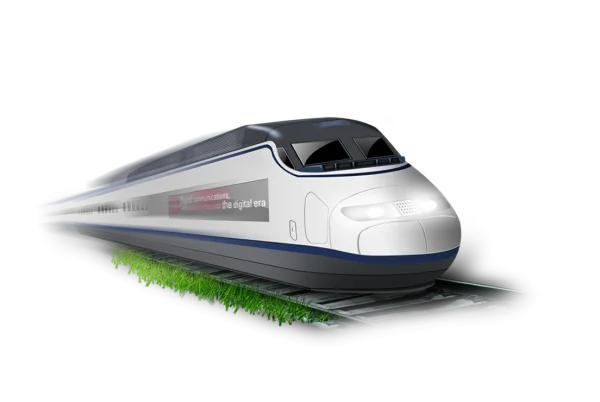 High-Speed Train on Tracks with Grass PNG